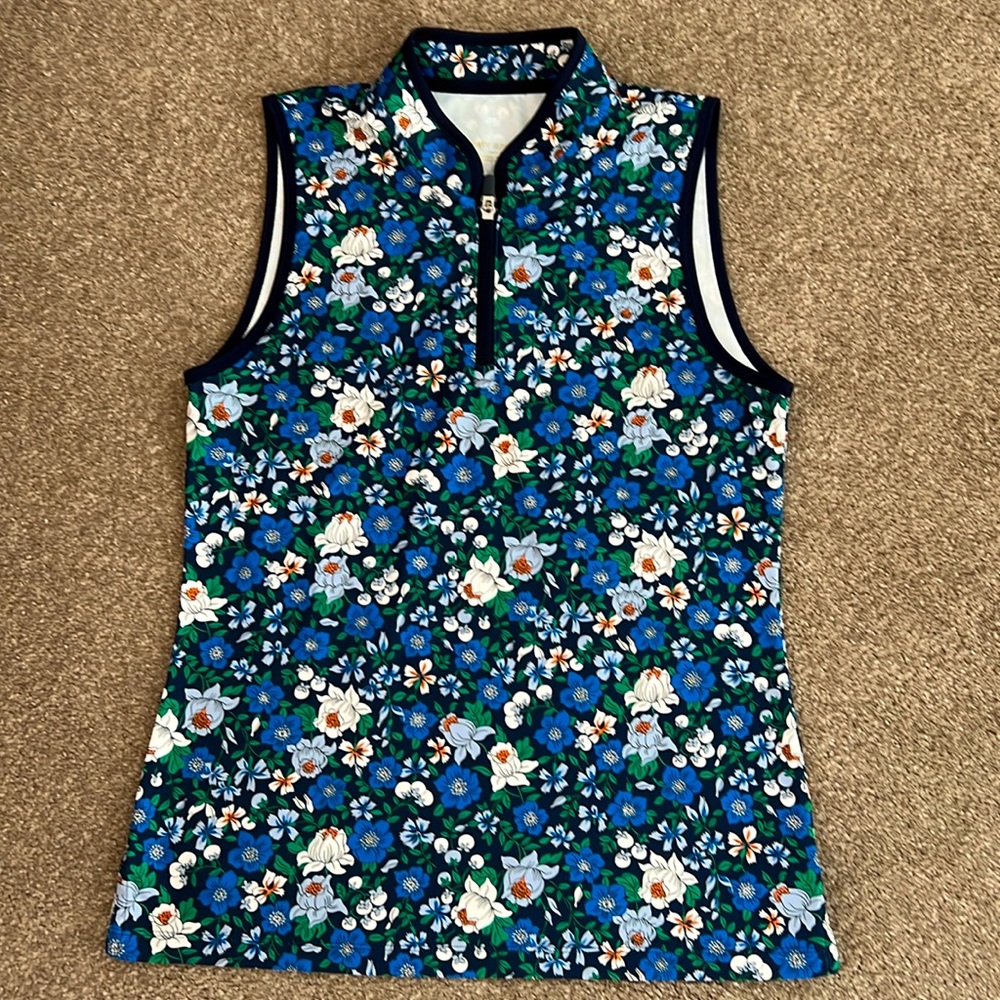 TORY BURCH SPORT blue floral sleeveless top size M